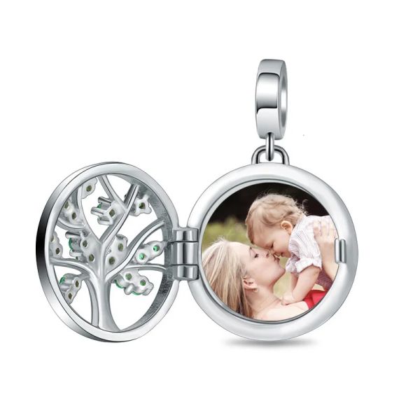 Perline Xiaojing 925 argento inciso unico albero genealogico della vita foto medaglione charms adatto braccialetto collana gioielli personalizzati spedizione gratuita