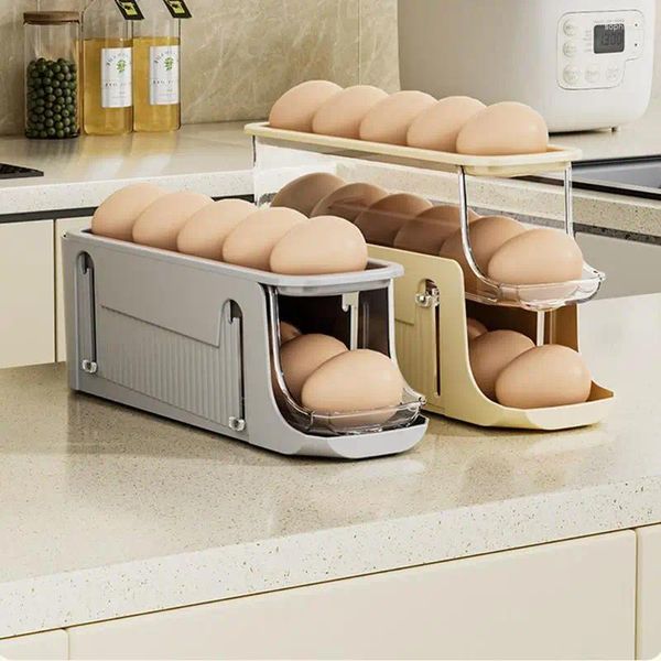 Armazenamento de cozinha automático rolagem ovo rack caixa dispensador rolamento automático ovos titular organizador geladeira casa gadgets