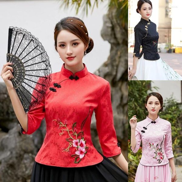 Roupas étnicas Cheongsam Top Tradicional Chinês Tops para Mulheres Hanfu Plus Size Roupas 5xl Feminino Flor Bordado Apertado Senhoras Elegantes