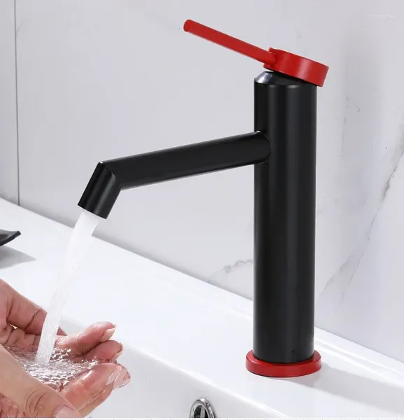 Torneiras de pia do banheiro torneira moderna bacia fria misturador preto vermelho alto corpo único punho um furo lavatório