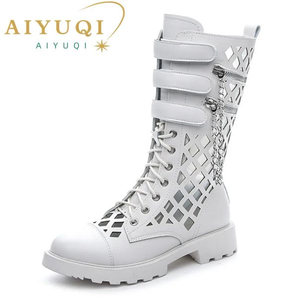 Сапоги Aiyuqi Женские летние туфли Большой размер 41 42 New Hollow Hole Marton Boots Ladies Chain Fashion Street Punk Cool Boots Женщины