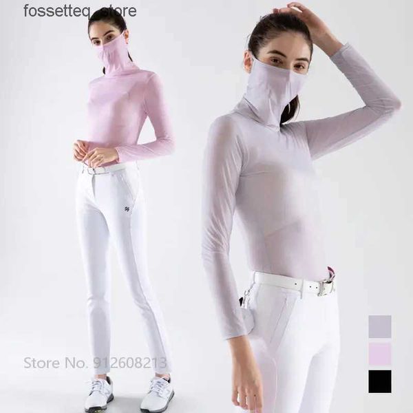 Moda Máscaras Faciais Pescoço Gaiter N Golf Camisa de Golfe Feminina Atualizada com Máscara Protetor Solar Feminino Top de Seda Mangas Compridas Resfriadas Roupa Interior de Ajuste Seco L240322