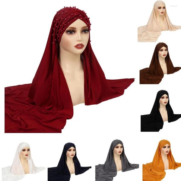 Abbigliamento etnico Fronte Croce Perline Musulmano Hijab Sciarpa Donna Foulard islamico Turbante Testa femminile Avvolge Scialli Fasciatura Turbante Mujer