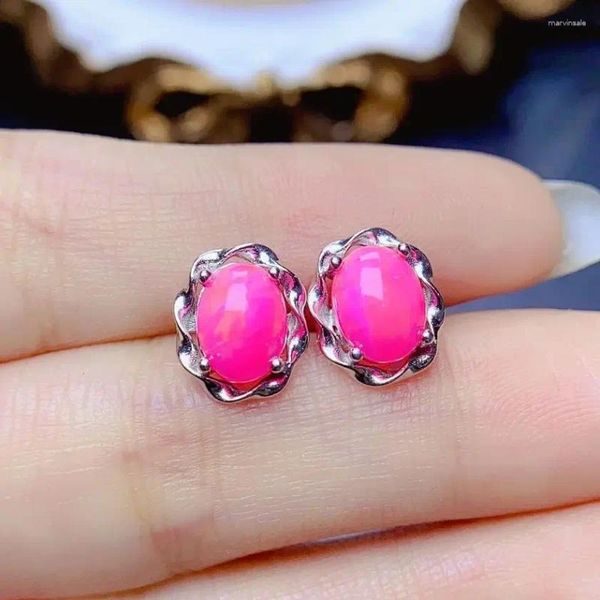 Brincos de pino natural opala rosa 925 joias de prata esterlina com oval para presente feminino