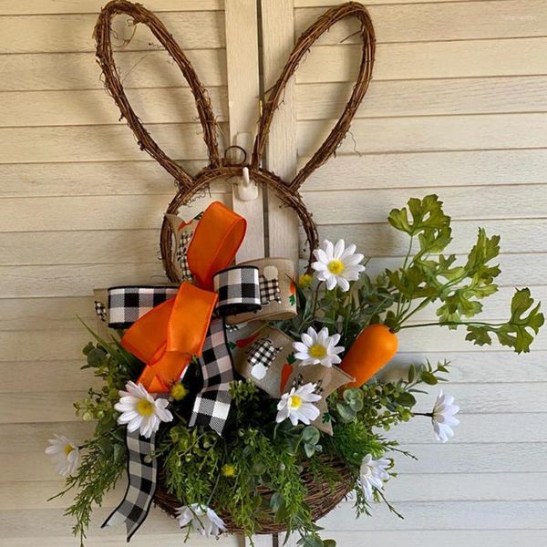 Декоративные цветы 45 см венок на дверь с морковью, ромашками, подвеска из искусственного ротанга, креативный пасхальный фестиваль ручной работы, вечеринка