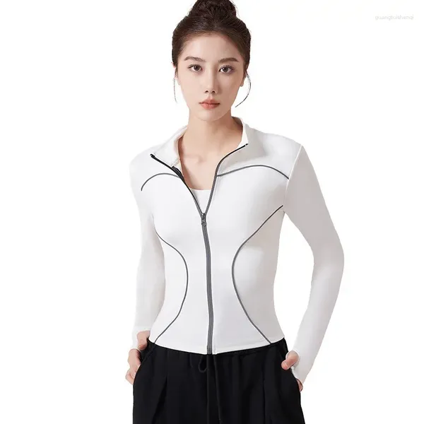 Camicie attive più senso di velluto di giacca da yoga riflettente Abbigliamento fitness autunnale e invernale Outdoor Night Running Ciclismo Sport Top da donna
