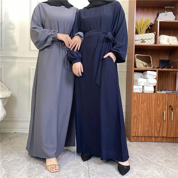 Abbigliamento etnico Eid Mubarak Donne musulmane Cintura Maxi Abito Islam Dubai Abaya Turco Caftano Arabo Abito Ramadan Abito Longue Femme Musulmane