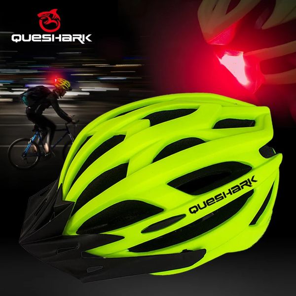 Queshark capacete de ciclismo ultraleve, masculino e feminino, luz traseira led, mtb, bicicleta de estrada, motocicleta, boné de segurança com viseira solar 240312