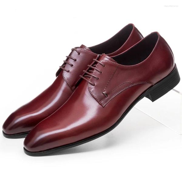 Sapatos de vestido moda dedo do pé apontado vinho vermelho/preto Derby Mens couro envernizado negócio de casamento
