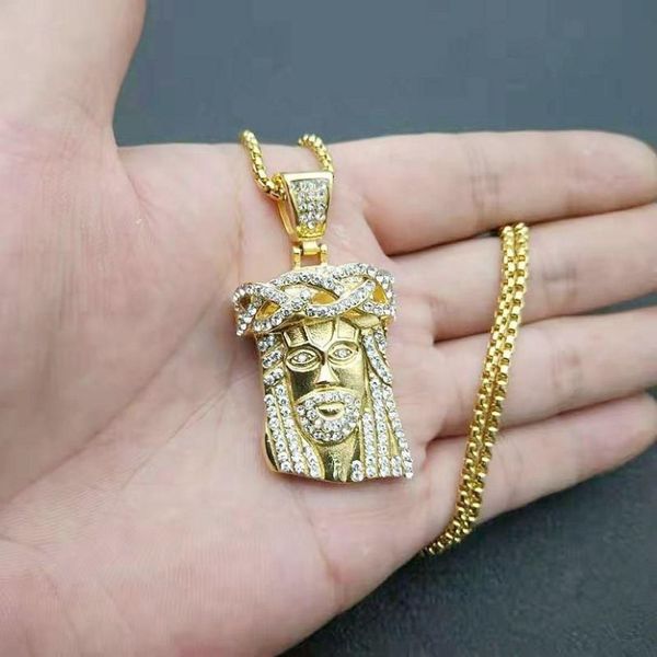 Hip Hop Bling Color oro Acciaio inossidabile JESUS PIECE Collana con pendenti per uomo Rapper Gioielli Collane con ciondolo goccia306K