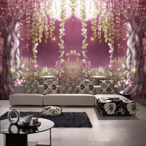 Wallpapers Diantu estilo europeu conto de fadas floresta romântico luar 3d mural papel de parede sala de estar cama casamento tv sofá fundo