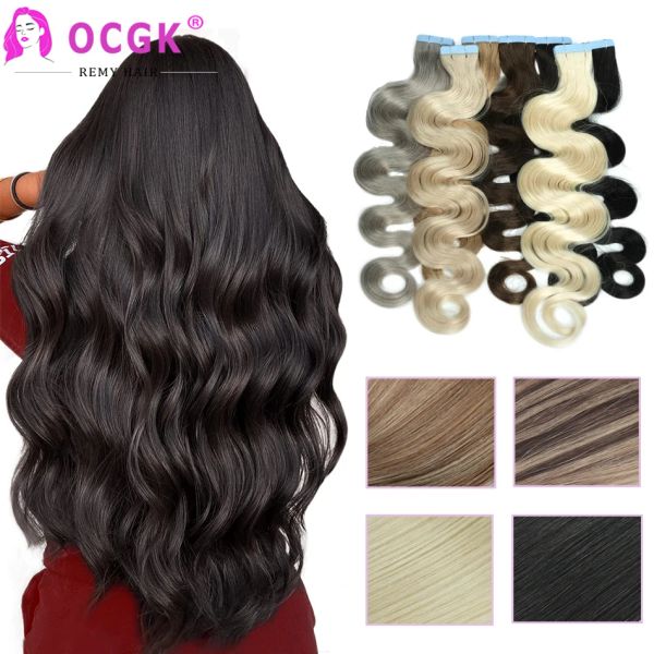 Extensions Body Wave Tape In Haarverlängerungen Balayage Highlight Mischfarbe Nahtloser Hautschuss Kleber Remy Haar Tape Ins 20 Stück 40G/Packung