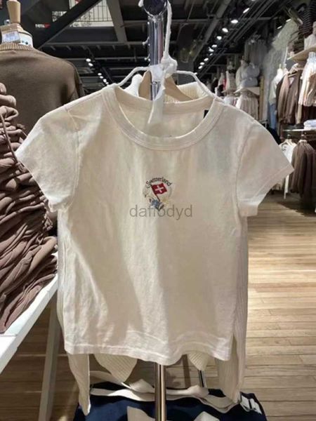 Kadınlar T-Shirt Leisure Kadın Yumuşak Pamuk O-boyun İsviçre Bayrağı İşlemeli T-Shirt 2 Yaz Moda Kadınlar Günlük Kısa Kollu Top 240322