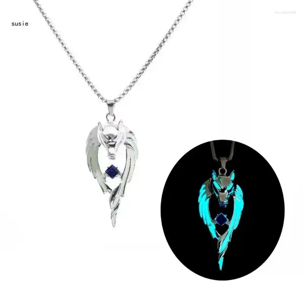 Catene X7YA Collana con pendente a forma di lupo luminoso che si illumina al buio, lunga catena di gioielli con animali