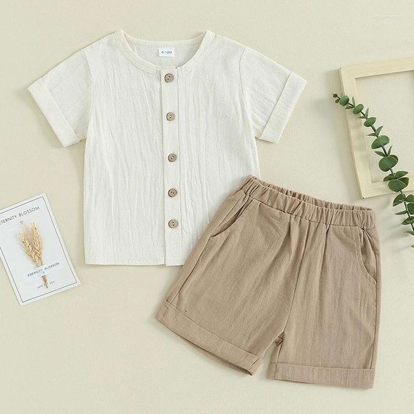 Kleidungssets Kleinkind Baby Boy Sommer Kleidung Baumwollbutton Down Crewneck Tops Elastic Shorts süßes Kind geborenes Outfit Set