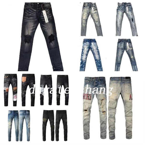 Mens Jeans Calças Jeans Roxo Luxurys Jeans Ksubi Homens Jnco Jean True Jeans Street Trend Zipper Chain Decoração Rasgado Rips Stretch Moda Denim Roxo Marca