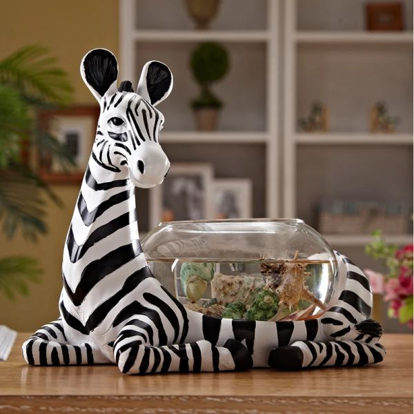 Tanques criativos zebra mini peixe tanque de tanque de peixe decoração ornamentos de mesa tanque de tartaruga aquário em casa pequena decoração sala de estar artesanato