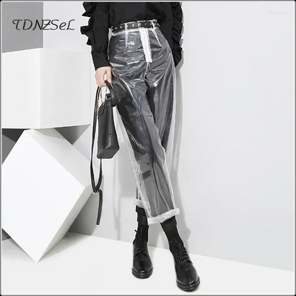 Pantaloni da donna Pantaloni larghi sexy in PVC trasparente Moda donna Pantaloni trasparenti Autunno Inverno Capris dritti alla caviglia personalizzati