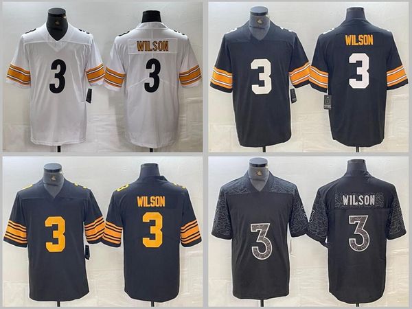 Maglie da calcio cucite 3 Russell Wilson 2024 Maglia blu nero bianco Uomo Donna Gioventù S-3XL