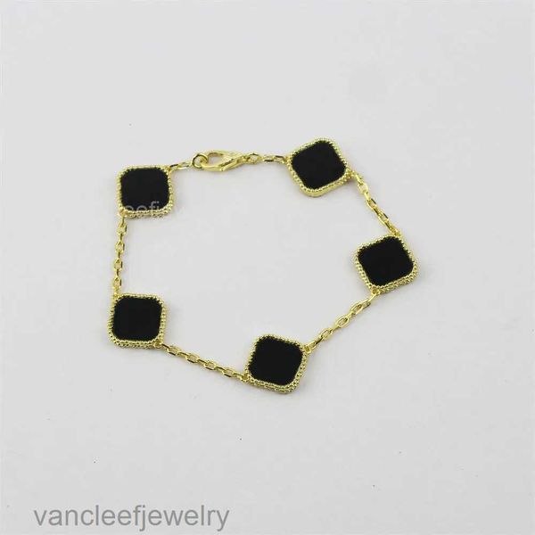 Cleef Vierblättriges Kleeblatt-Armband Van Clover-Armband 4Vierblättriges Kleeblatt-Charm-Armband Modeklassiker aus 18 Karat Gold mit Achat-Muschel für Hochzeit, Muttertag, Schmuck, GIF