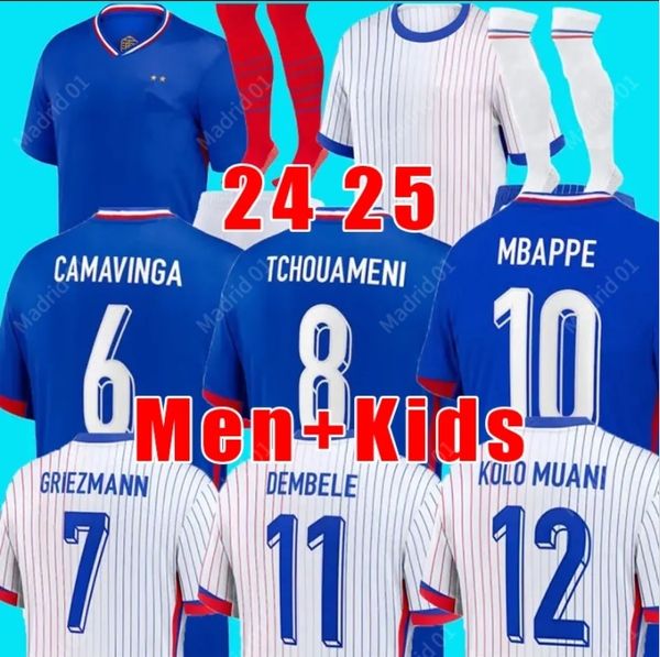 24 25 Euro Cup French Home Jersey Mbappe Soccer Trikots Dembele Coman Saliba Kante Maillot De Foot Equipe Beillots Griezmann Kids Kit Männer Spieler Fußball -Shirt 946