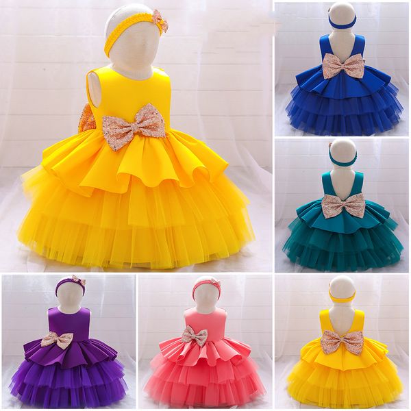 Tatlı Sarı Mor Kraliyet Mavi Mücevher Katmanları Çiçek Kız Elbise Kızın Doğum Günü Elbiseleri Kız Parti Etek Kız Günlük Elbise Çocuk Partisi SZ 2-4 D322124