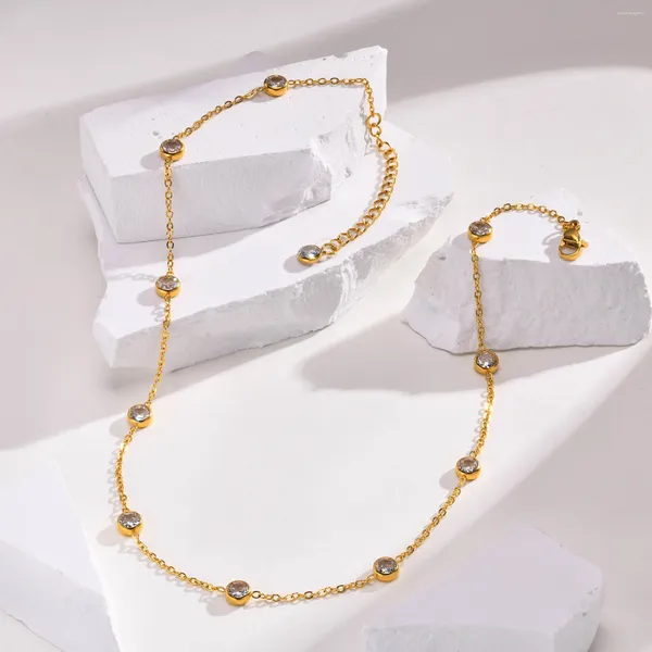 Correntes Cubic Zirconia Chain Colar para WomenBezel Set Solitaire Gargantilha Colares Trendy Crystal Jewelry