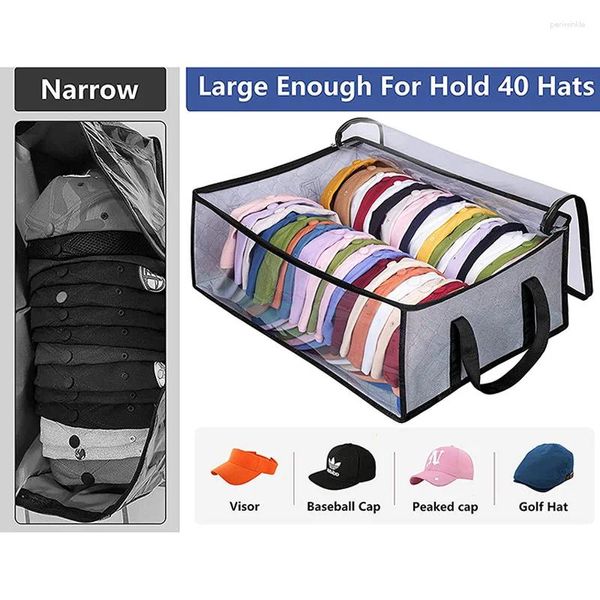 Aufbewahrungstaschen wiederverwendbarer Oxford Fabric Sundies Bag Home Closet Space Sparer falten klare sichtbare Fenster Baseball -Kappe Organizer Box