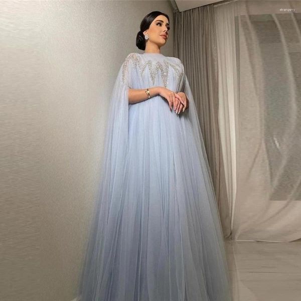 Abiti da festa Fashionvane Dubai Arabo Morbido Tulle Da Sera O-Collo In Rilievo Abiti Da Ballo Formale Maniche Lunghe Robe Des Soiree