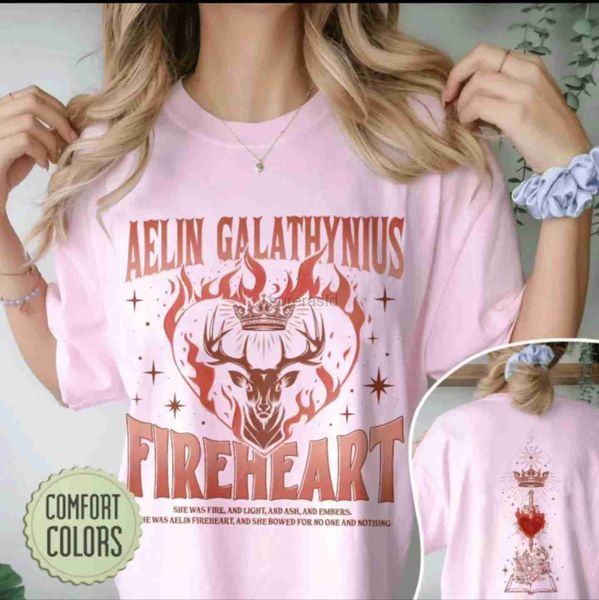 T-shirt das mulheres Aelin Galathynius Fireheart slogan das mulheres T-shirt Crown Love Magic Deer Magic Tome Sword Retro Impresso Womens Shirt 240323