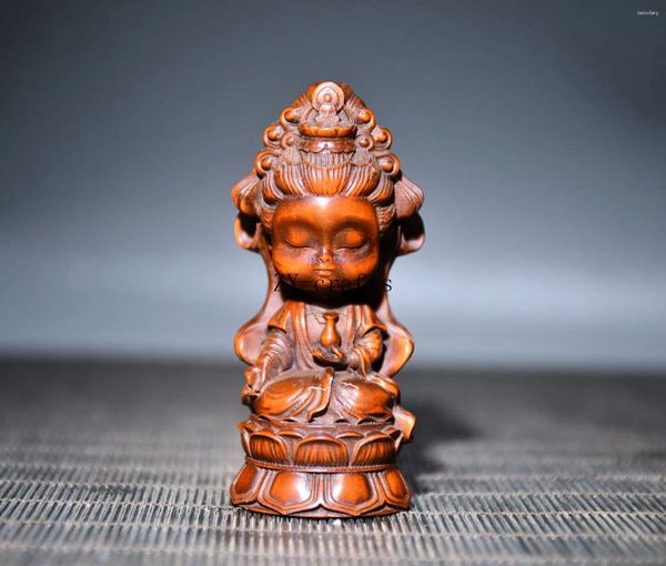 Figurine decorative Cina Bosso intagliato a mano Archaize Guanyin Bodhisattva Artigianato Statua Decorazione della casa