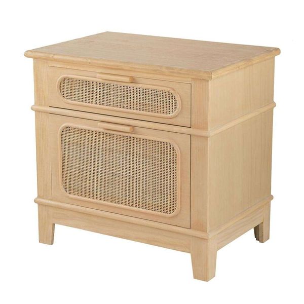 AB Home 69,6 cm L rechteckiger brauner Mdf/Kiefer/Rattan/Kiefernfurnier Nachttisch, dekorativer Nachttisch, Schlafzimmermöbel