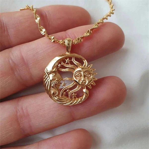 Anhänger Halsketten Griechische Mythologie Menschliches Gesicht Sonne Mond Umarmen Sie sich gegenseitig Halskette Kreatives Design Paar Besonderer Geschenkschmuck