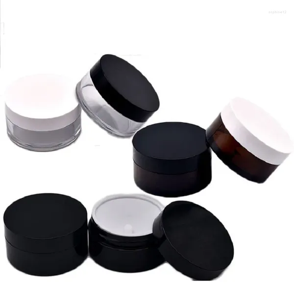 Frascos de armazenamento 10pcs 50ml frascos de creme de cuidados com a pele marrom parede grossa vazio boca larga preto cosméticos recipientes de maquiagem de plástico transparente