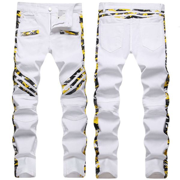 2022 Модный бренд Four Seasons, белые камуфляжные модные эластичные облегающие мужские джинсы с сращиванием
