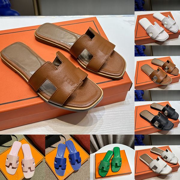 2024 Orang Sandalen Hausschuhe für Damen Damen Luxus Flache Absätze Claquette Leder Home Outdoor Slides Sliders Schuhe Samen Schwarz Weiß Braun Sandale 35-42