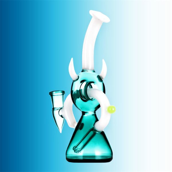 Heady Cam Bongs Nargile/Bullhorn şekilli cam nargile şişesi, cam sanat nargile süsü, nargile borusu, 7.5in