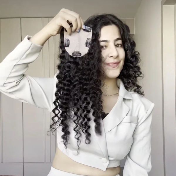 Toppers Capelli umani europei vergini ricci Toppers Clip nelle estensioni dei posticci Aumenta il volume dei capelli per le donne