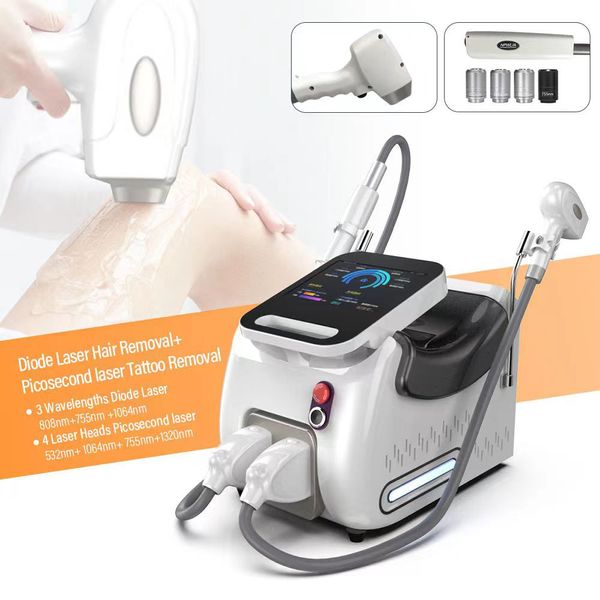 Poderoso gelo indolor permanente 808 diodo + pico laser 2 em 1 máquina multifuncional portátil máquina de remoção de cabelo a laser e tatuagem aprovada pela CE 2024