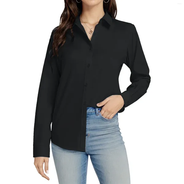 Abbigliamento etnico T-shirt da allenamento Donna Camicia abbottonata da donna Camicie eleganti a maniche lunghe Camicetta da lavoro elasticizzata solida Yoga