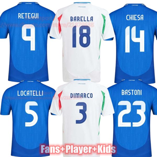 REPEgui Chiesa İtalya Euro 2024 Futbol Forması Evde Locatelli Dimarco Barella Bastoni Futbol Gömlekleri 24 25 Gömlek Raspadori Oyuncu Hayranları Erkek Kadın Çocuk Set