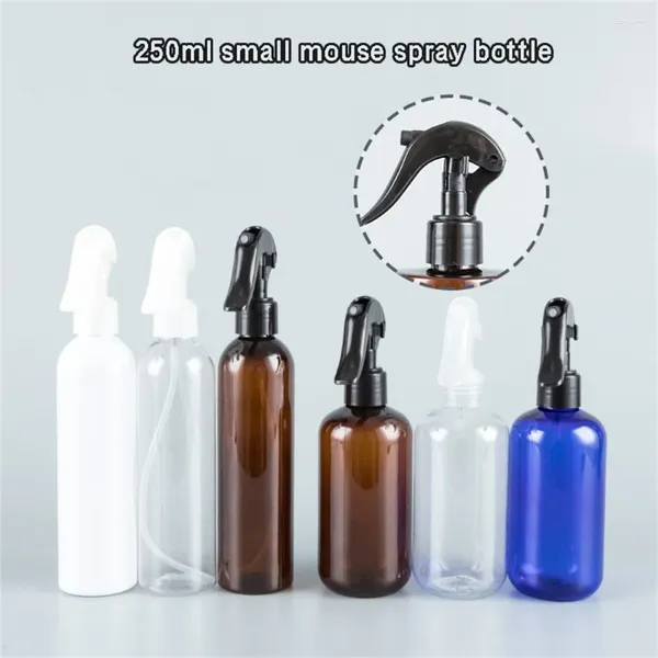 Bottiglie di stoccaggio 250ML Ambra PET Spray Vuoto Marrone Trigger Spruzzatore Oli essenziali Profumo trasparente Ricaricabile