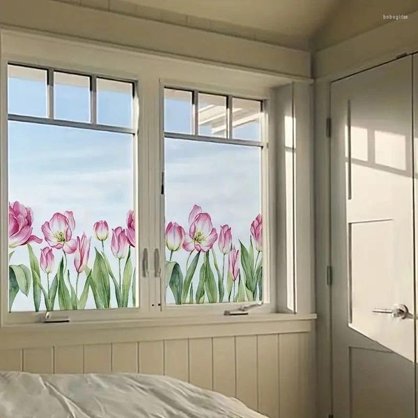 Adesivos de janela 1 peça floral impressão transparente porta filme belo tema pastoral quarto estático decoração de casa