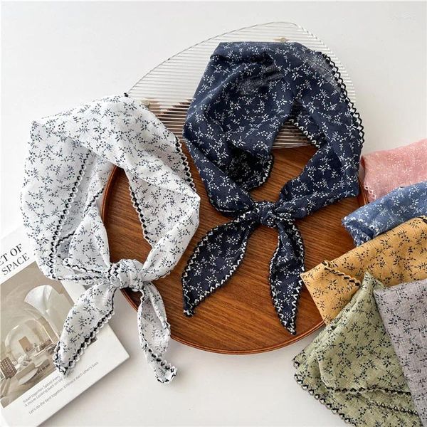 Sciarpe in cotone e lino Sciarpa a triangolo che copre protezione per il collo Foulard floreale Nastro per capelli Bandane Turbante Fascia per capelli Fazzoletto da collo