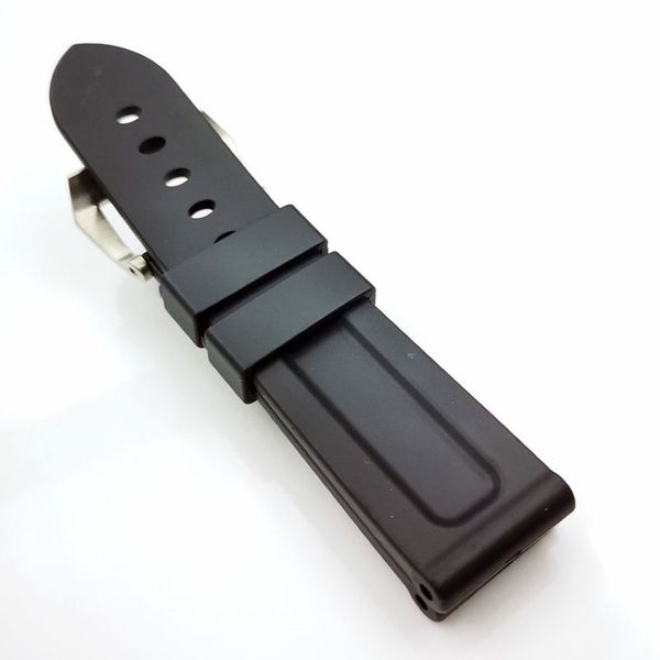 24mm de alta qualidade moda preto silicone borracha banda 22mm aço prateado parafuso tang fivela cinta para pam pam 1112141