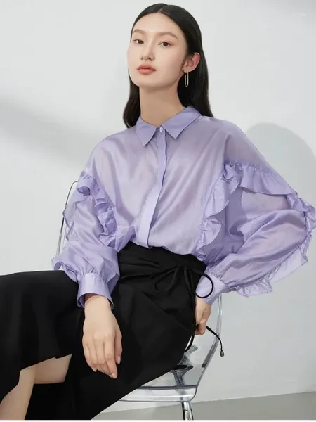 Kadın bluzları bahar kadınsı rayon yaka gömlekleri tasarım duyu, uzun kollu ofis bayan gevşek fit çok yönlü gündelik