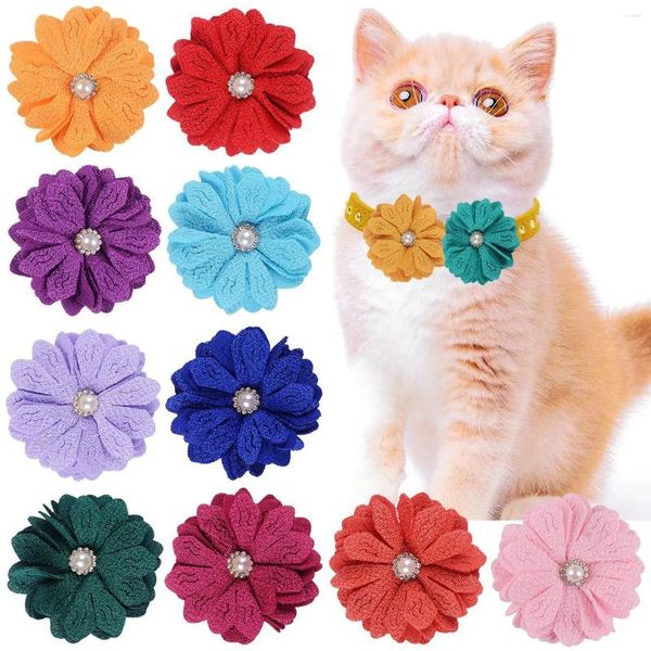 Vestuário para cães 100pcs colar de flor para cães pet deslizante laço bowties acessórios diamante aliciamento