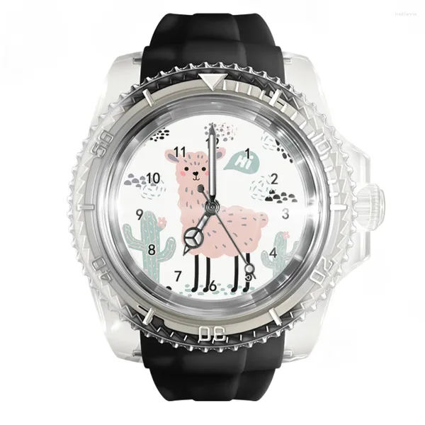 Relógios de pulso transparente silicone preto relógio animal alpaca relógios masculinos e femininos moda quartzo pulso