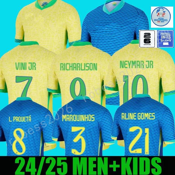 2024 Maglia da calcio brasiliana NEYMAR JR Brasile CASEMIRO Squadra nazionale G.JESUS P.COUTINHO Casa lontano Uomo Bambini L.PAQUETA T.SILVA PELE MARCELO VINI JR Maglia da calcio uniforme