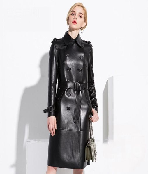 Осень 2020 года, европейская и американская куртка из натуральной кожи, женская двубортная куртка с воротником Питера Пэна, длинное пальто из натуральной овчины528049860